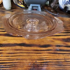 Vintage pink depression glass cake plate